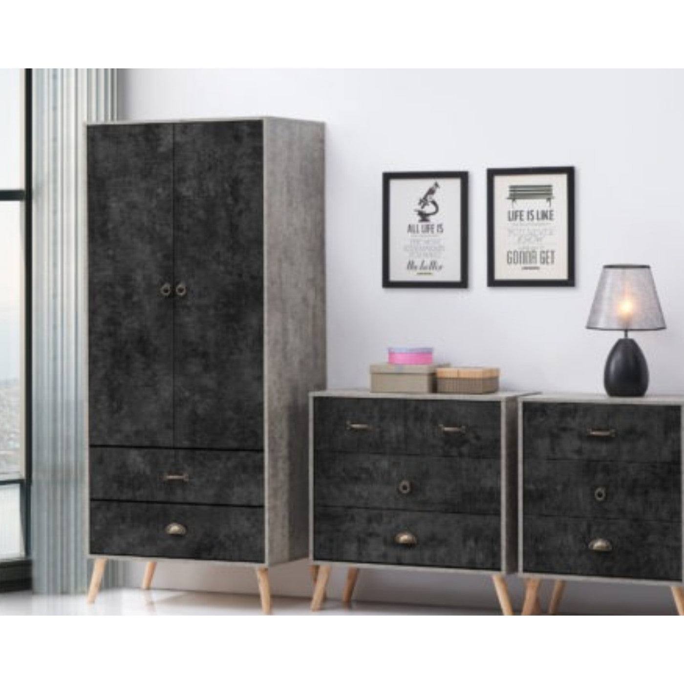 Nordic 2 Door 2 Drawer Wardrobe in Black - UK Online Furniture