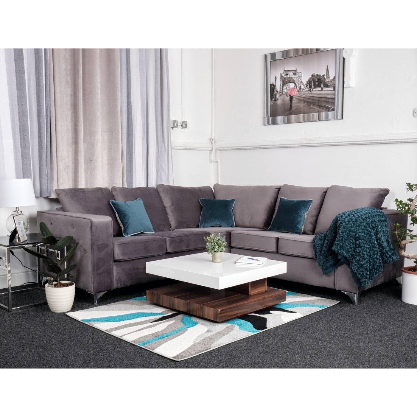 Paris Corner Sofa (Grey, Blue) - UK Online Furniture
