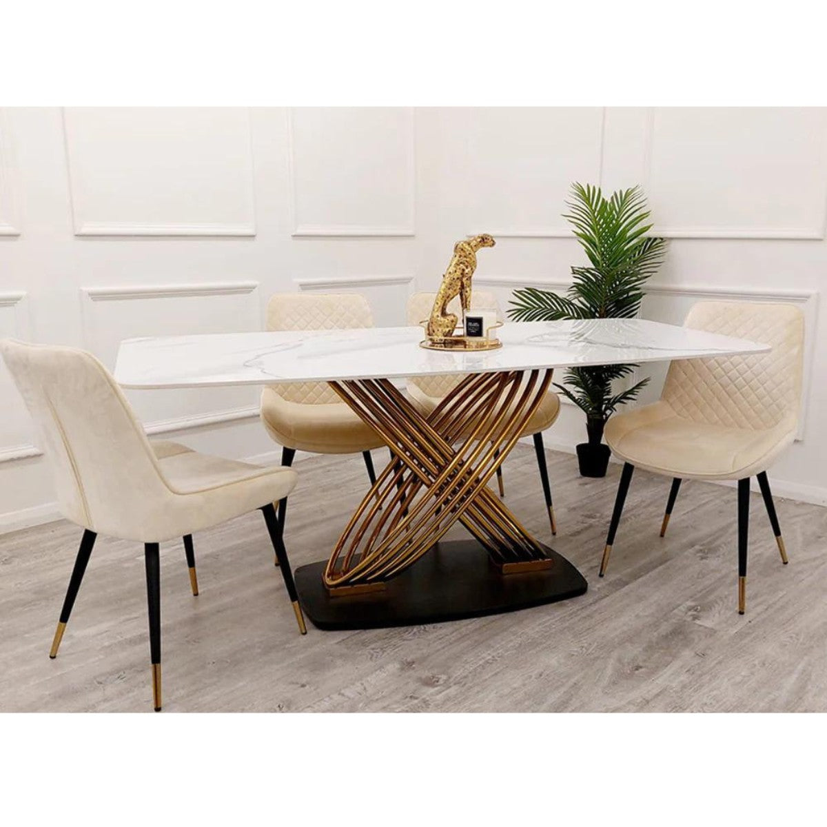 Orion Gold Dining Table with Polar White Sintered Stone Top - UK Online Furniture