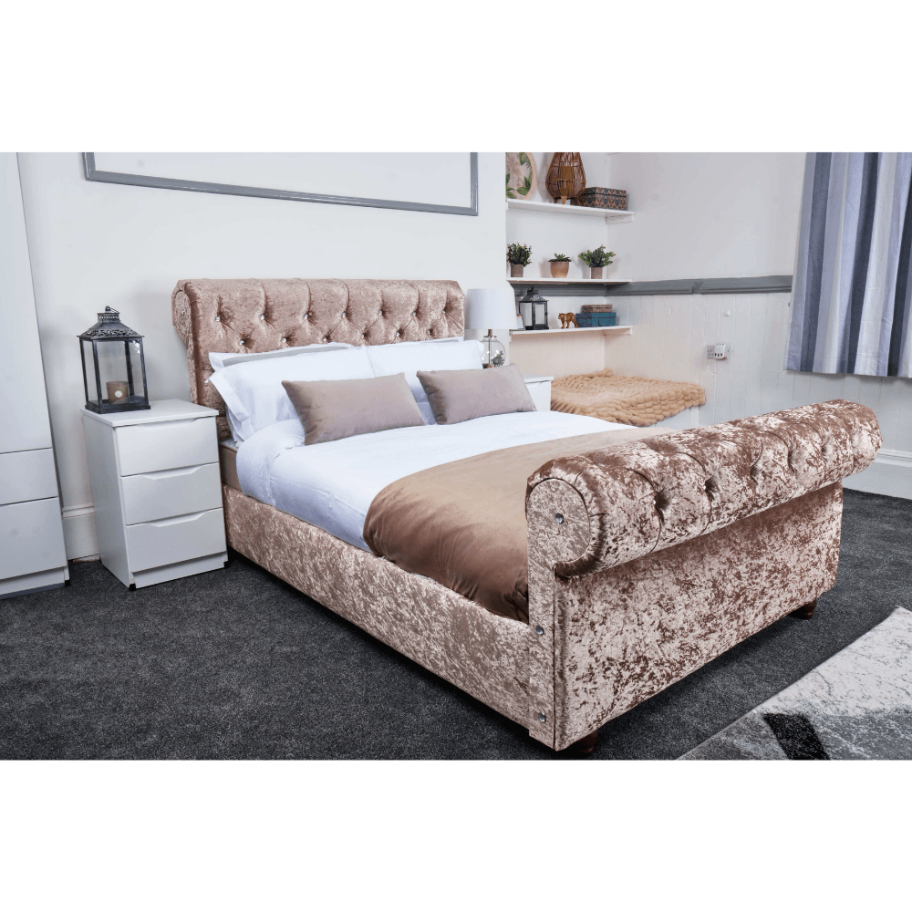Florence Bed - Crushed Velvet Ottoman Bed Double, Queen, King - UK Online Furniture