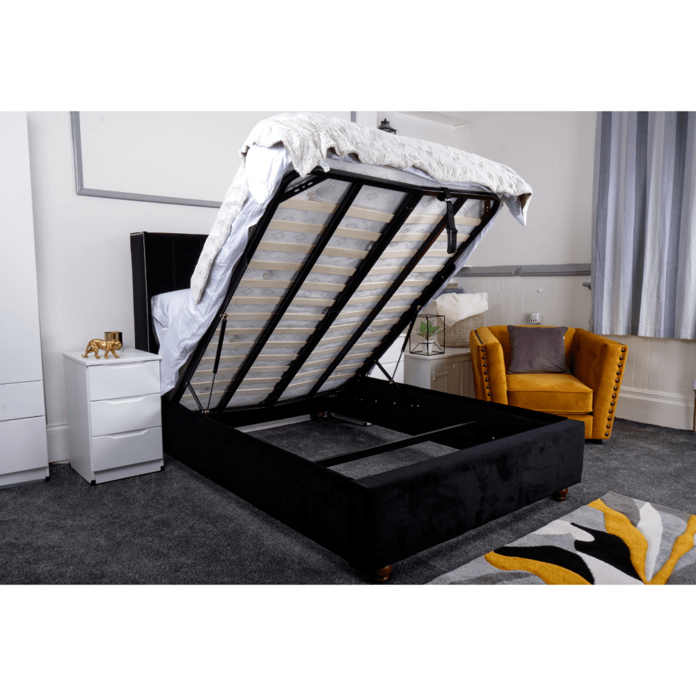 Hilcott Bed - Velvet Fabric Ottoman Bed Frame, Double, King - UK Online Furniture