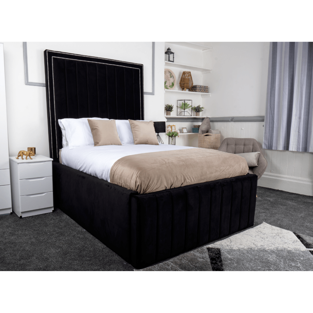 Oslo Bed - Velvet Fabric Ottoman Bed Black, Grey, Blue - UK Online Furniture