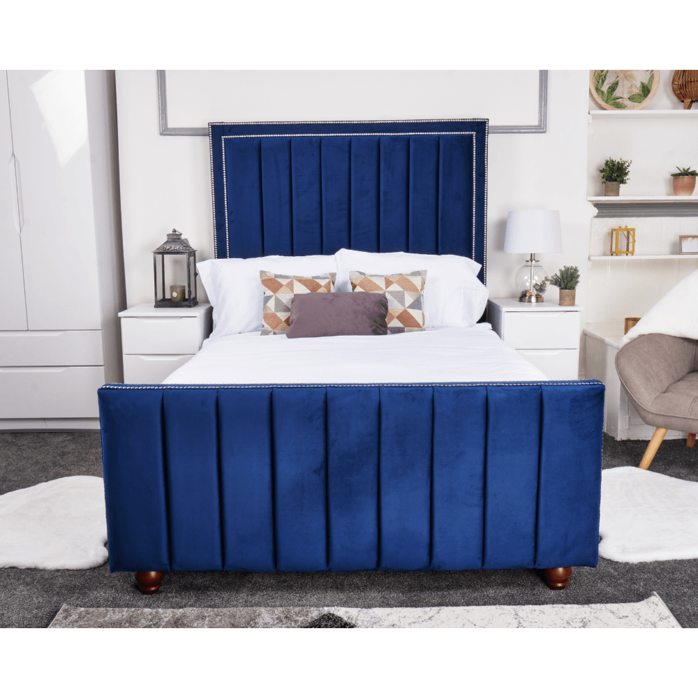 Belgravia Bed - Velvet Fabric Bed Frame - 5 Sizes -13 Colours - UK Online Furniture