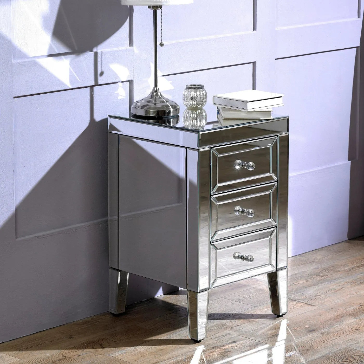 Valencia 3 Drawer Mirrored Glass Bedside