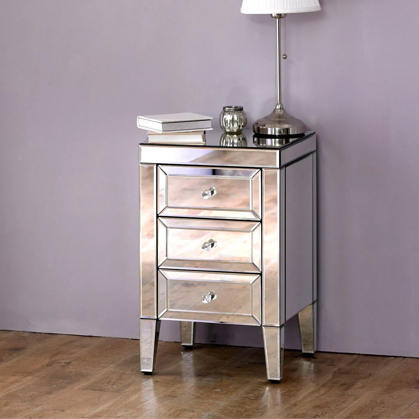 Valencia 3 Drawer Mirrored Glass Bedside