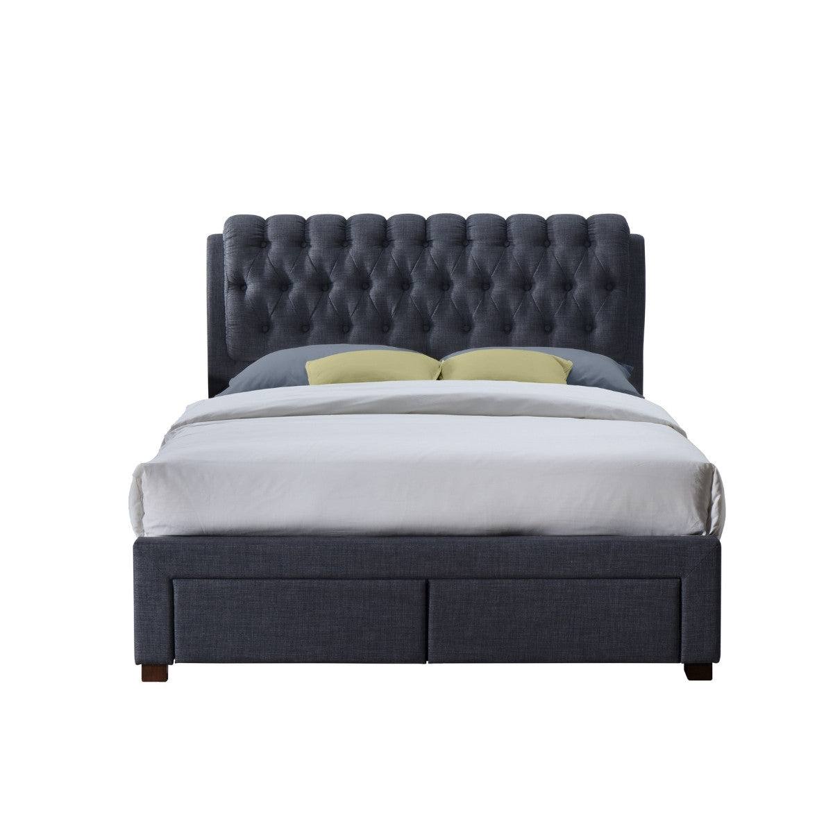 Valentino 2 Drawer Grey Fabric Bed - Double, King - UK Online Furniture