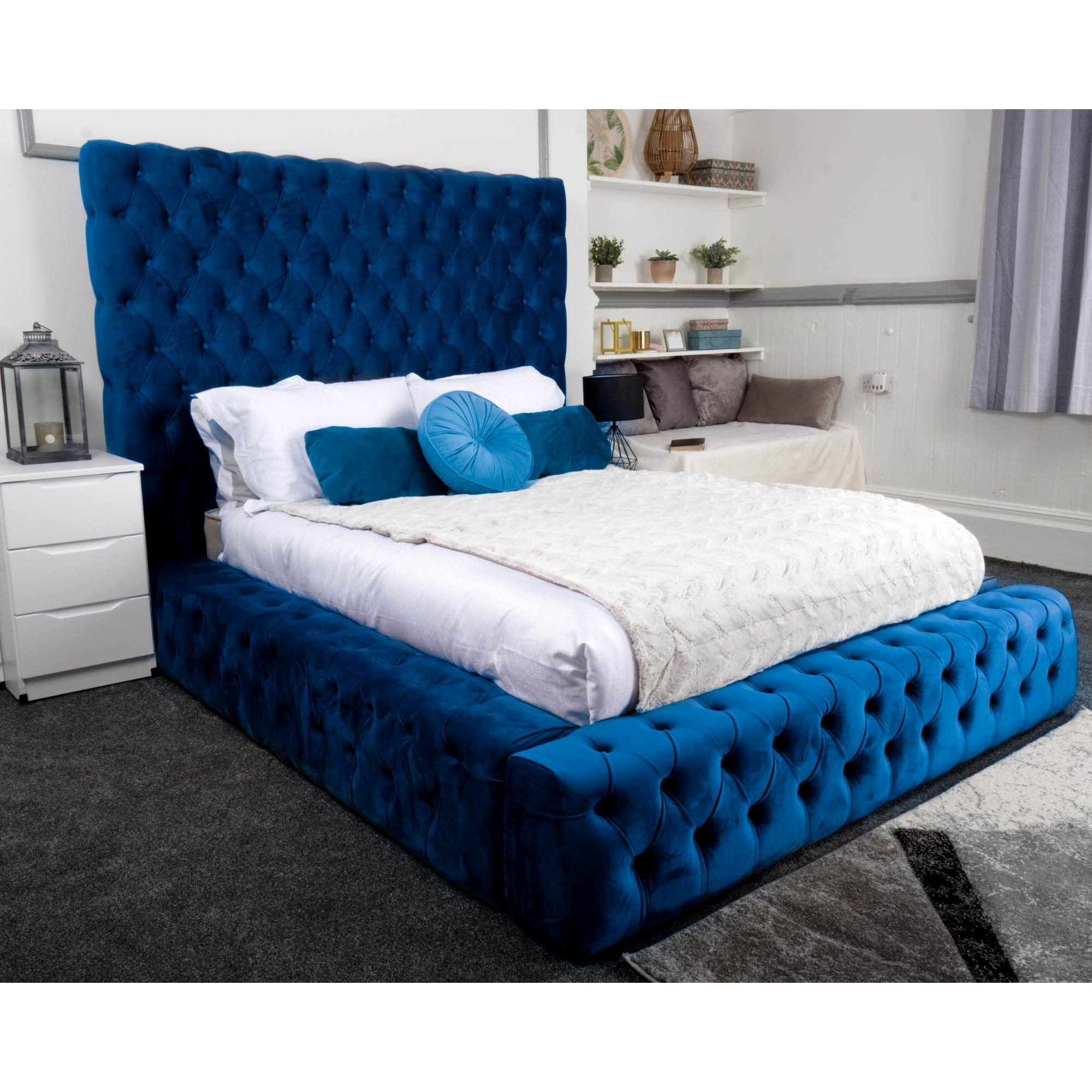 Ambassador Bed - Velvet Fabric Bed Frame - 4 Sizes -13 Colours - UK Online Furniture