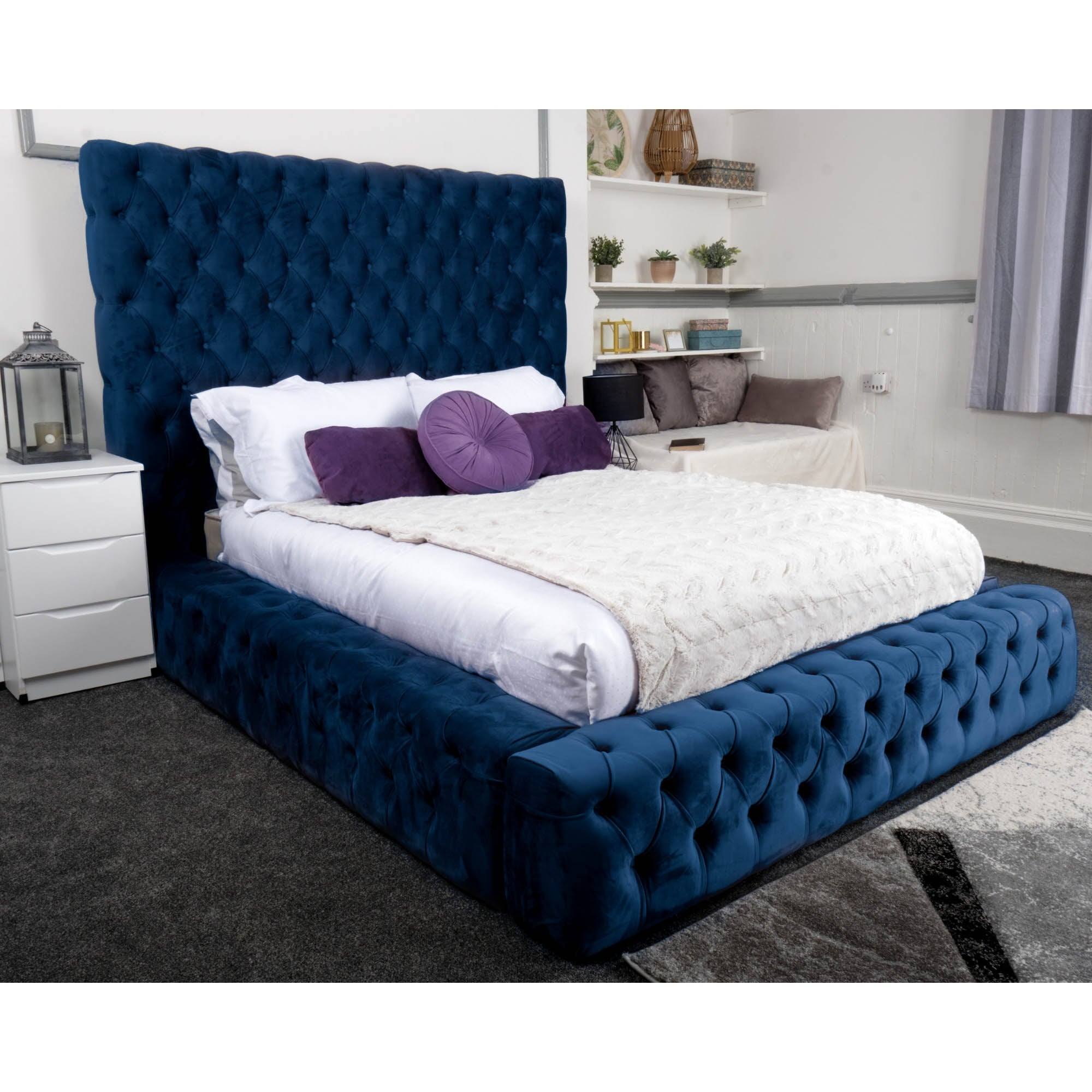 Ambassador Bed - Velvet Fabric Bed Frame - 4 Sizes -13 Colours - UK Online Furniture