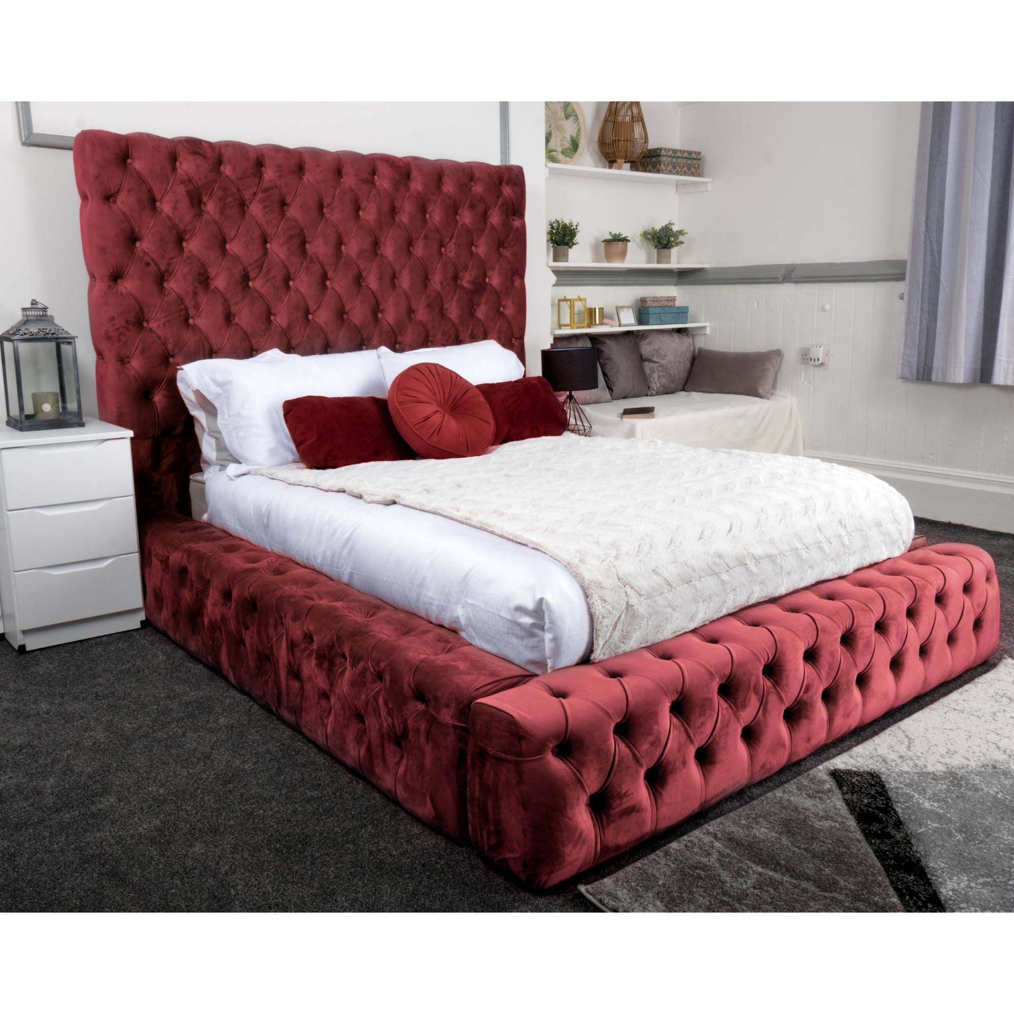 Ambassador Bed - Velvet Fabric Bed Frame - 4 Sizes -13 Colours - UK Online Furniture