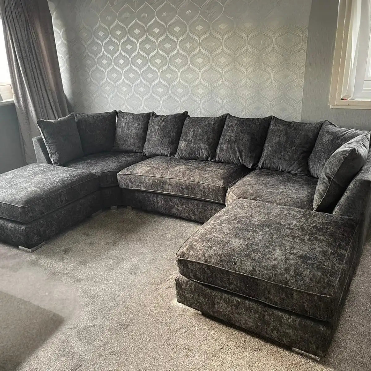 Bishop U-shape Corner Sofa Scatter Back Charcoal Grey
