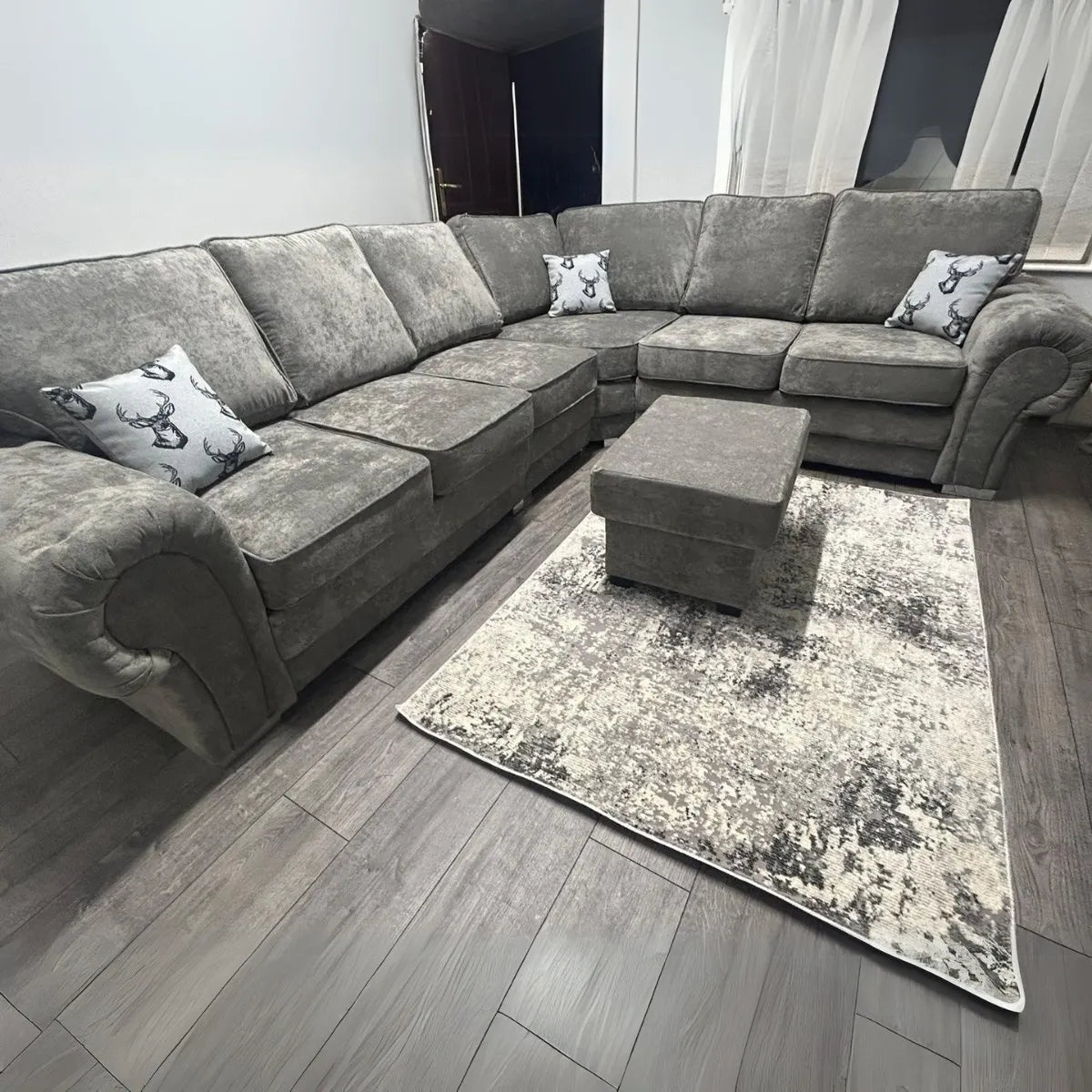 Verona Full Back 6 Seater Left or Right Large Corner Sofa Grey