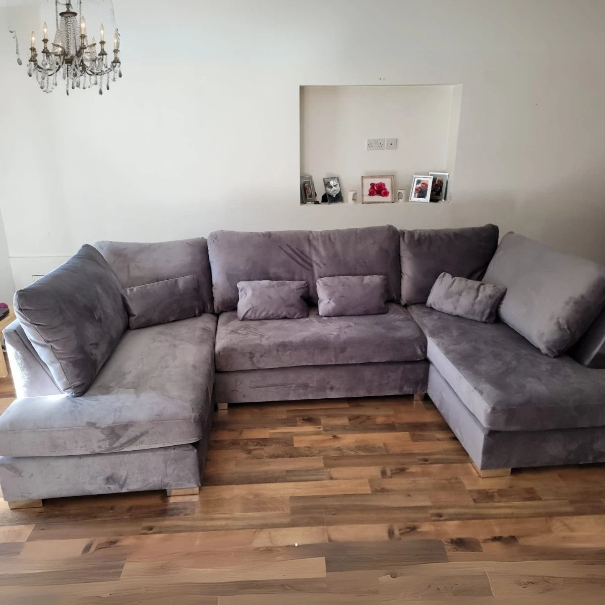 London U-Shape Sofa in Grey Velvet