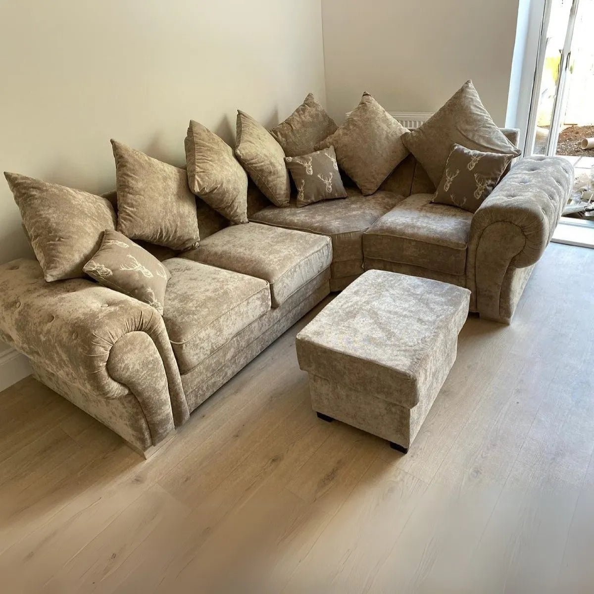 Verona Corner Sofa, 4 Seater Scatter Back Grey or Mink