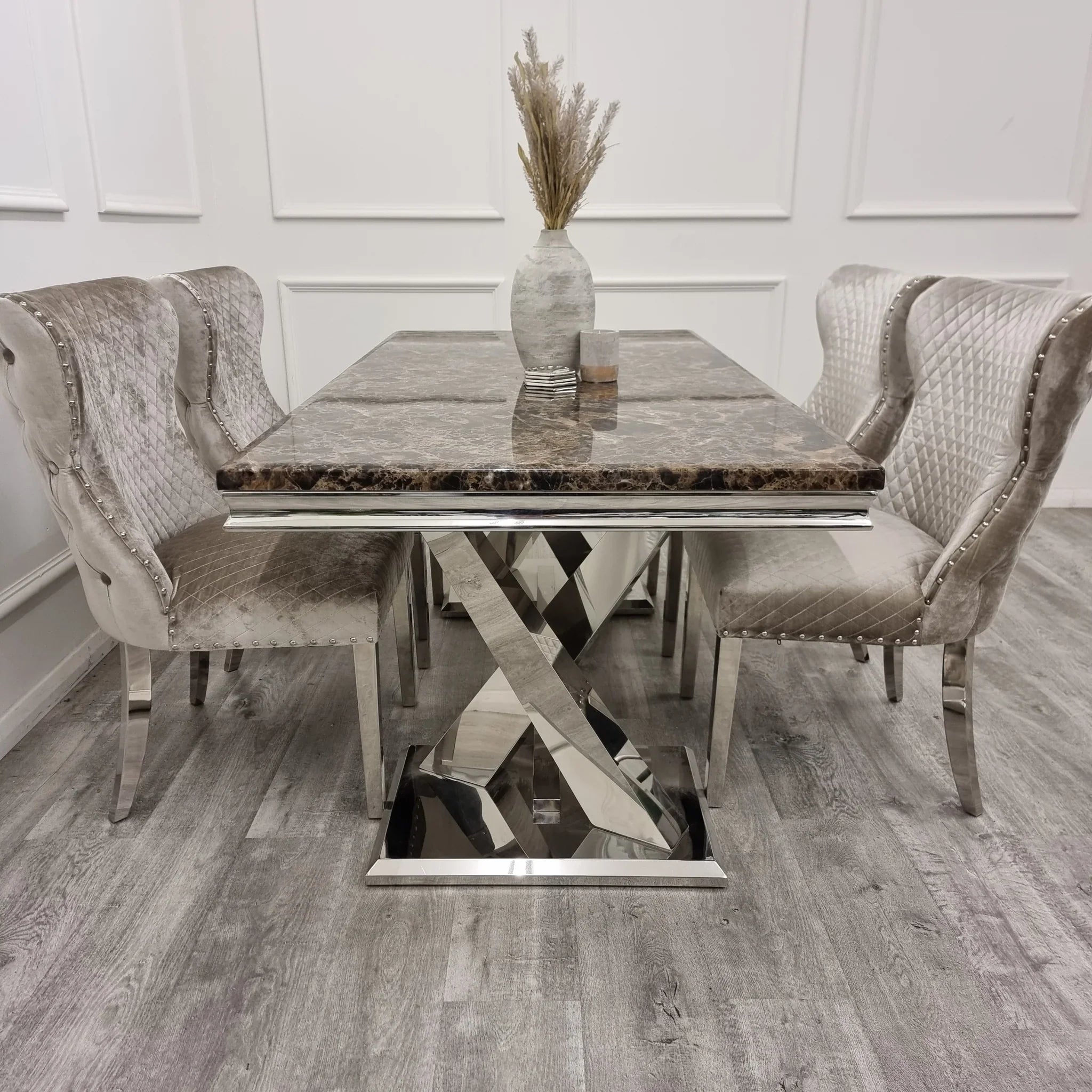 Xavia 1.8m Dining Table with White, Grey, Pandora or Black Marble Top - UK Online Furniture