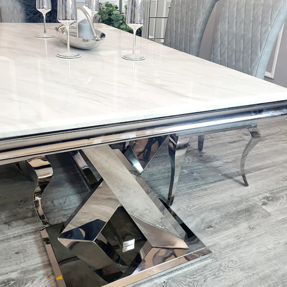 Xavia 1.8m Dining Table with White, Grey, Pandora or Black Marble Top - UK Online Furniture