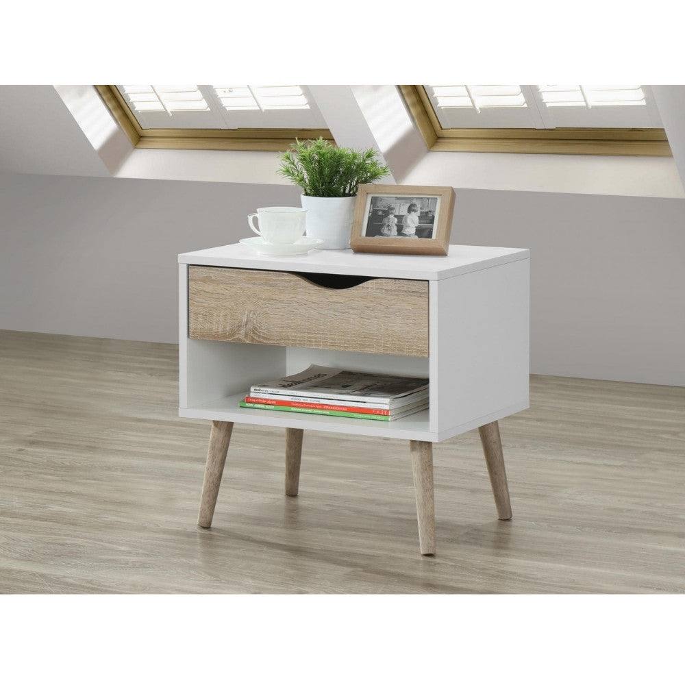 Scandinavian Style Bedside Table With 1 Drawer - White & Oak - UK Online Furniture