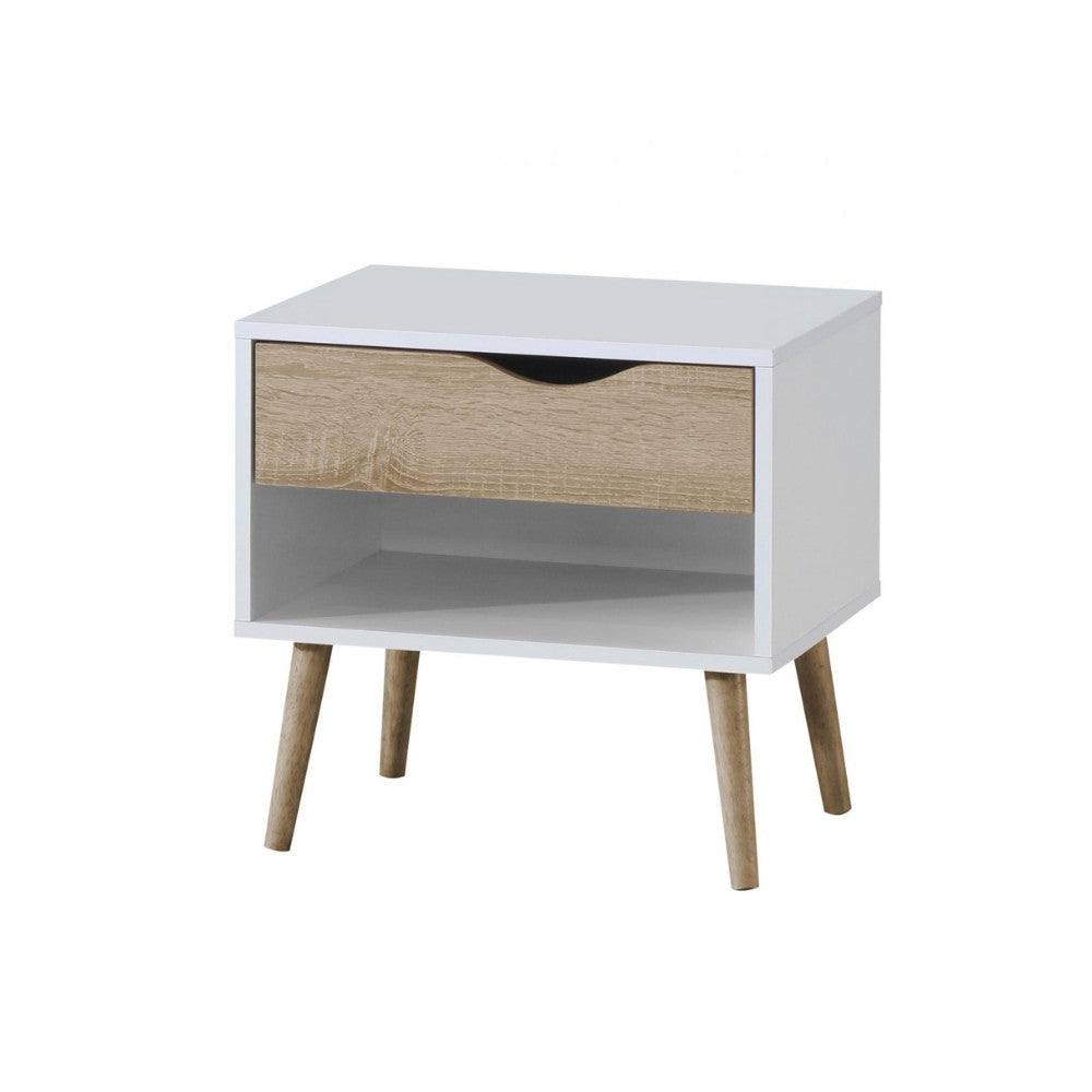 Scandinavian Style Bedside Table With 1 Drawer - White & Oak - UK Online Furniture