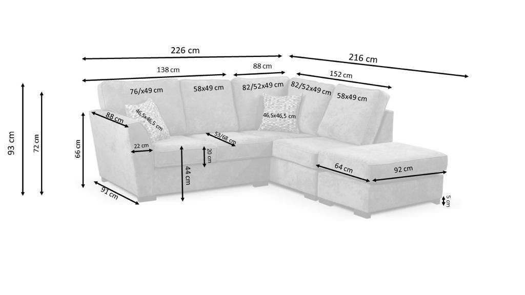 Nebraska Full Back Long Chair Corner Sofa (Grey) - UK Online Furniture