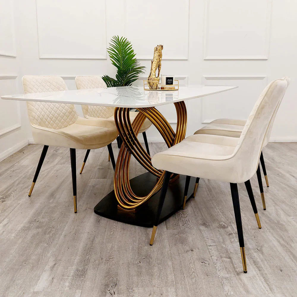 Orion Gold Dining Table with Polar White Sintered Stone Top - UK Online Furniture