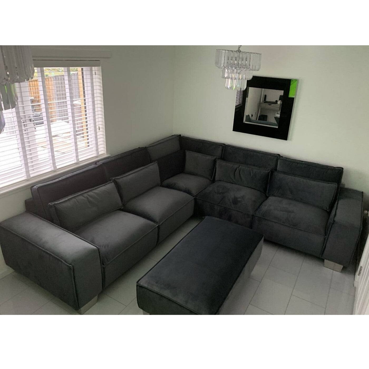 Sloane Modern 5 Seater Large Corner Sofa in Steel Grey Velvet - UK Online Furniture
