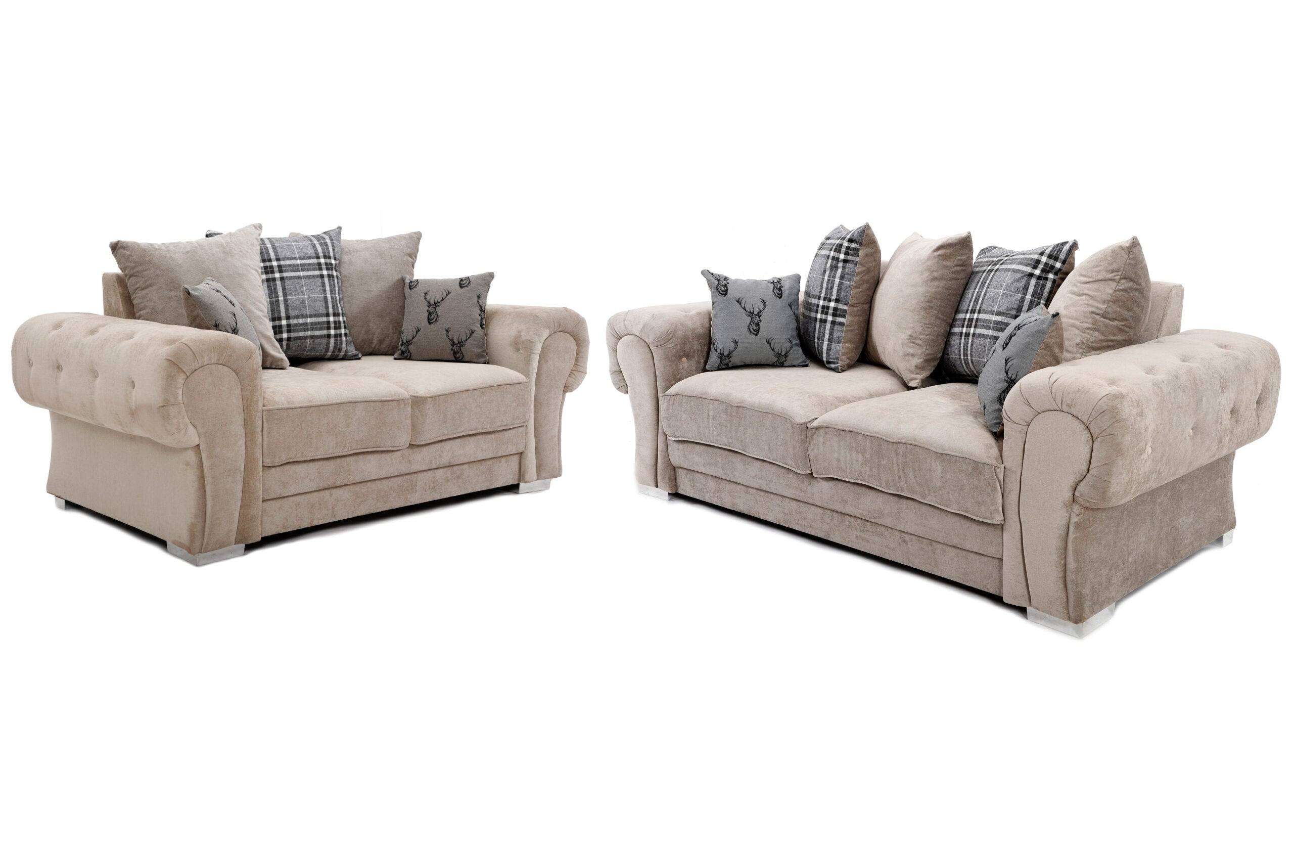 Verona 3+2 Sofa Set, 3 Seater, 2 Seater, Scatter Back (Grey, Mink) - UK Online Furniture
