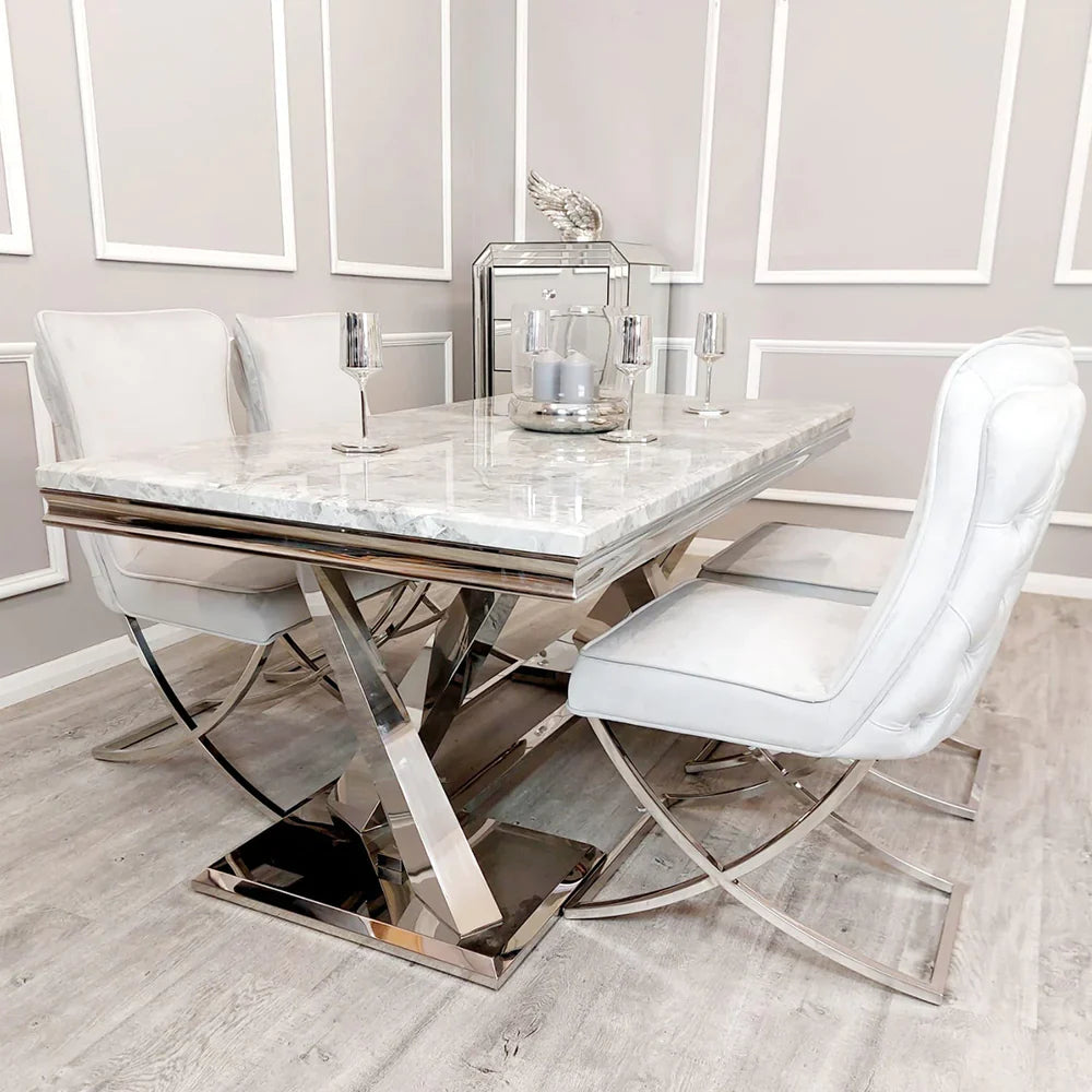 Xavia 1.8m Dining Table with White, Grey, Pandora or Black Marble Top - UK Online Furniture